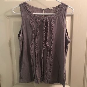 J Crew taupe ruffle tank, size medium